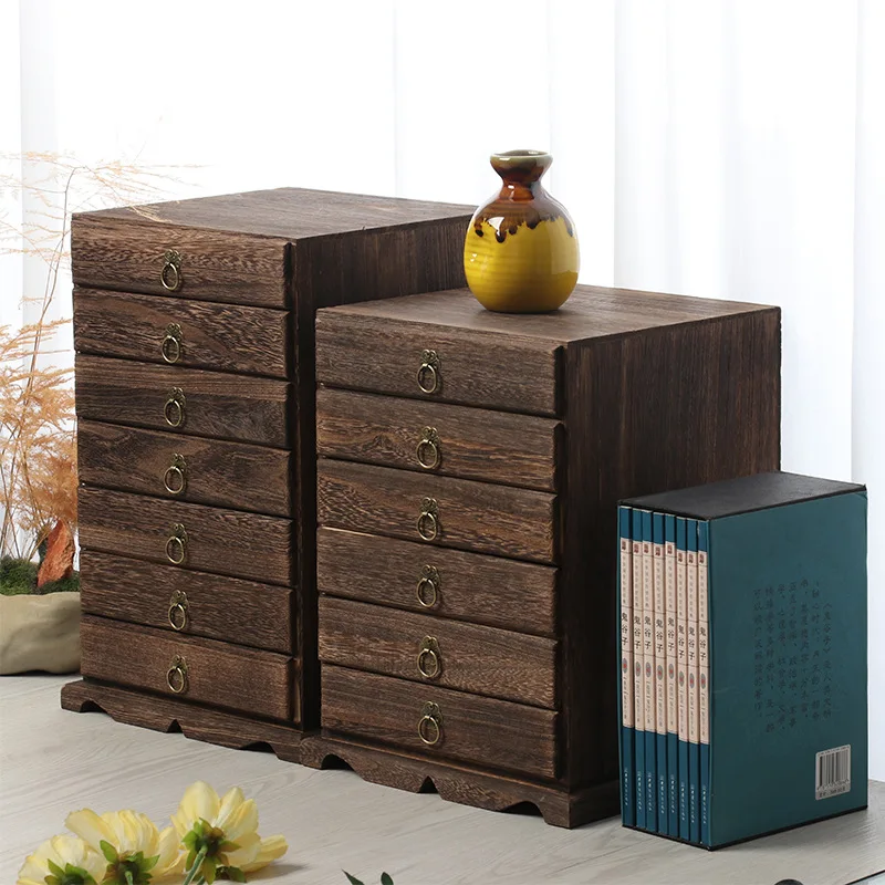 Wood Large Desktop Storage Box Jewelry Drawer Retro Tea Box Multi Layer Jewelry Storage Box Case Earrings Display Decor Gift