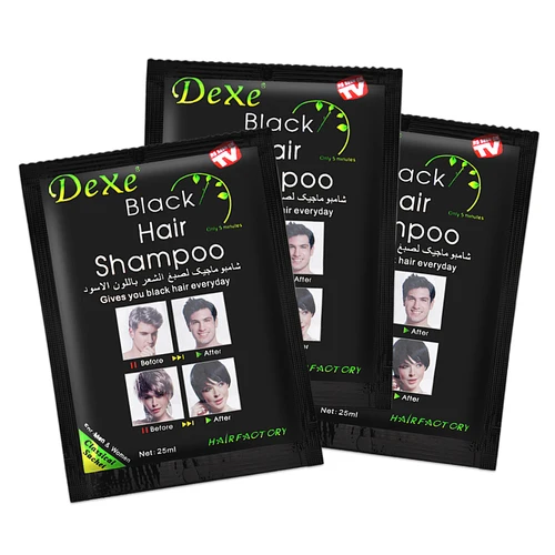 Dexe 빠른 블랙 헤어 샴푸, 5 분만 흰색이 되어 회색 머리 제거, 남성 여성 빠른 머리 염색, 10 개 3