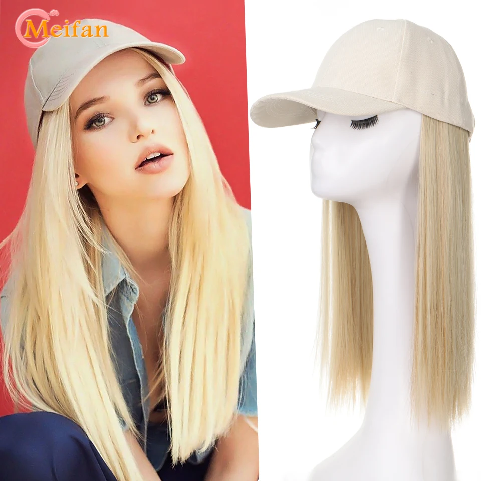 MEIFAN Synthetic Fluffy Wave Curly Natural Hair with Hat Baseball Cap Naturally Connect Adjustable Trucker Hat Wig 1