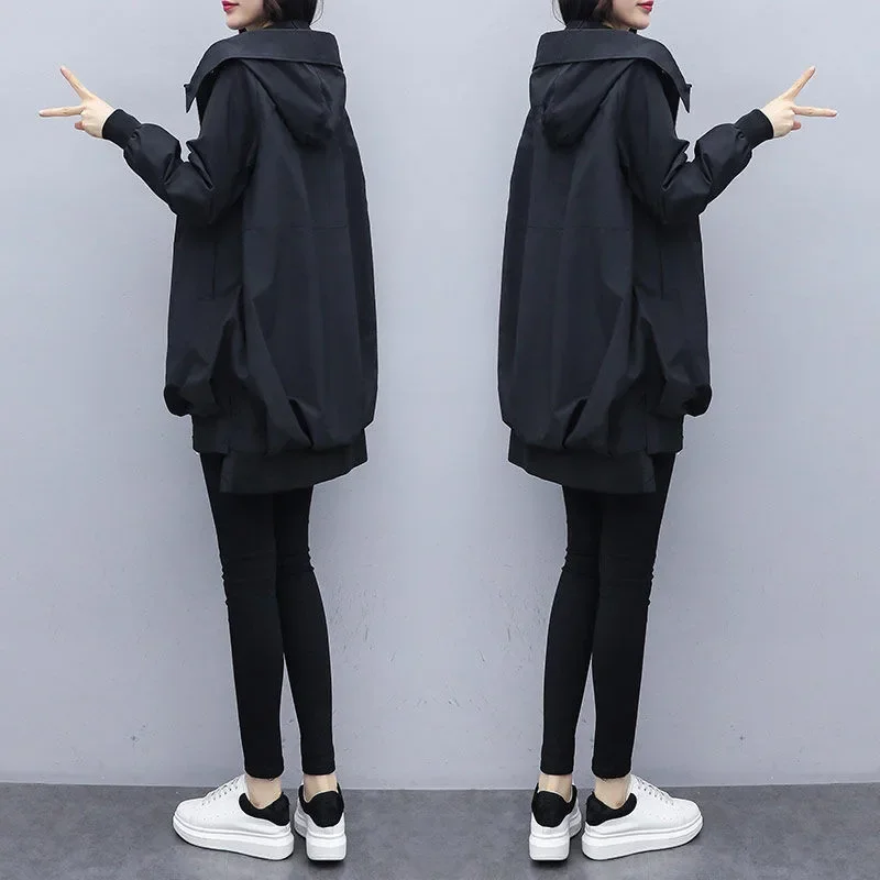 Plus Size M-5XL Outerwear Winter Women's Jacket Hooded Long Sleeve Casual Windbreaker Oversize Female Loose Jackets Solid Ladies