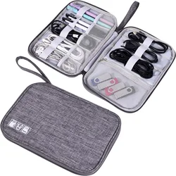 Compact Travel Electronics Organizer - Portable Cable and Accessory Storage Bag (Grey)