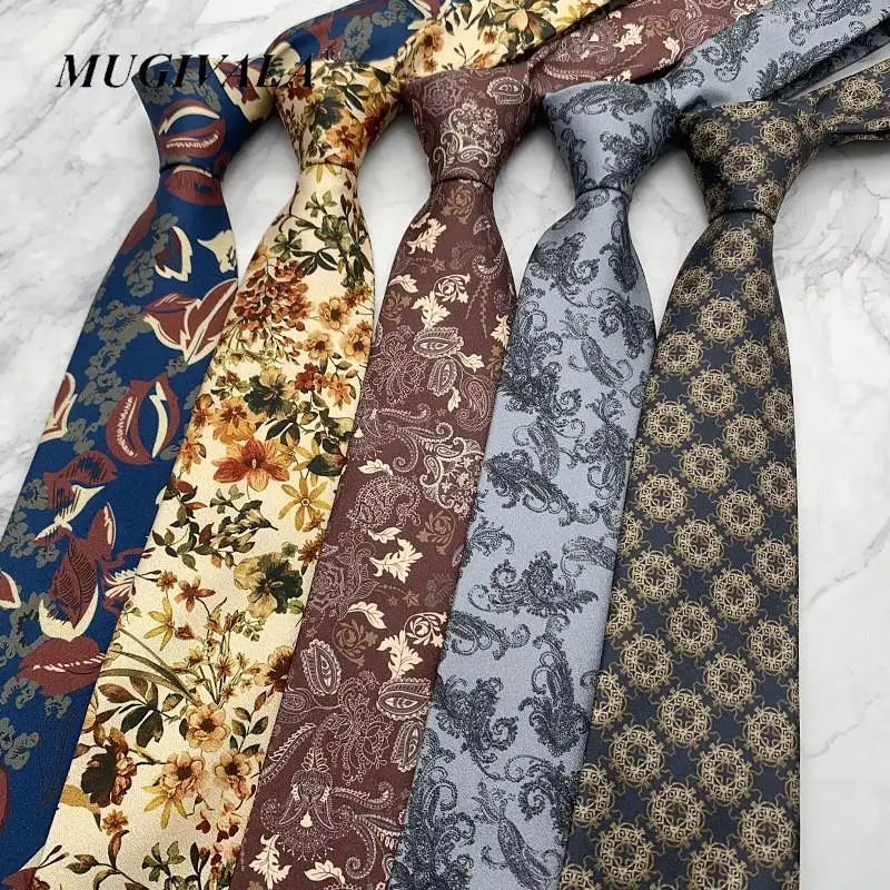 

MUGIVALA 8cm New Fashion Men's Floral Tie Necktie Suit Men Business Wedding Party Formal Neck Ties Gifts Cravat Floral Blue