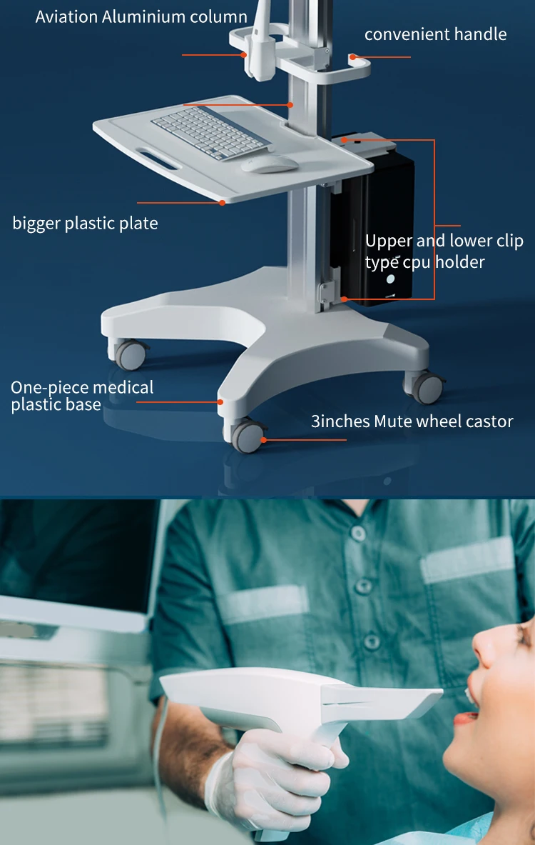 GISTAR Medizinischer Trolley, Dentallaborausrüstung, geräuschloses Rad, oraler Scanner-Halter, Host/Monitor, mobiler Wagen mit Bremse/Buchse – Detail 7