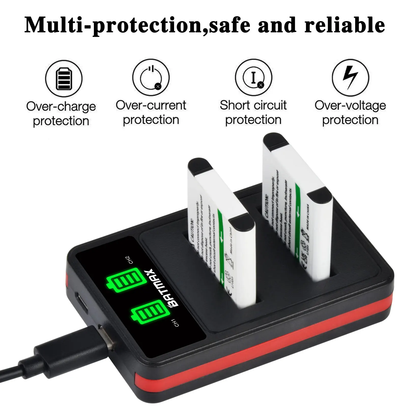Rechargeable Battery Charger Camera Battery Charger Rechargeable Battery Camera Battery Batmax Li-50B Li50B Bateria D-Li92 Battery+LED Dual Charger with Type-C Port for Olympus u6010 u6020 for Pentax XZ-1 SP-800UZ