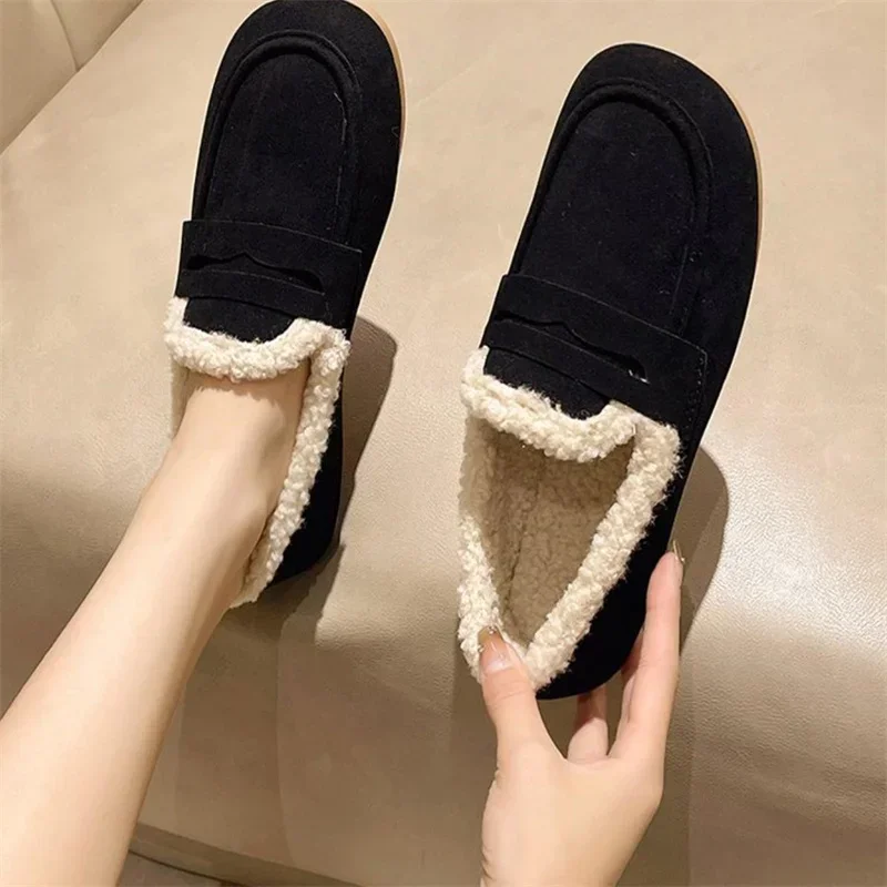 Suede round toe plush winter women's shoes