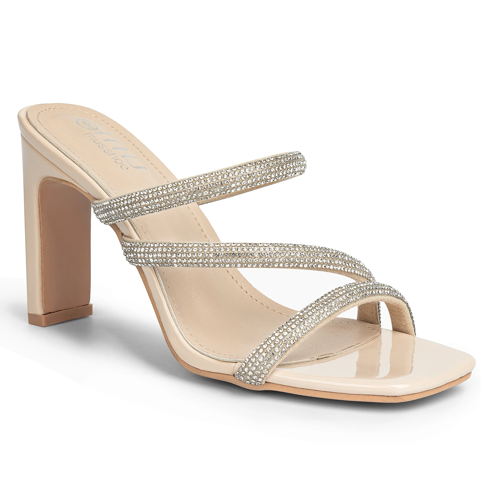 صندل نسائي بكعب عالٍ متلألئ بمقدمة مربعة |   حذاء نسائي بكعب مكتنز للربيع والصيف والخريف