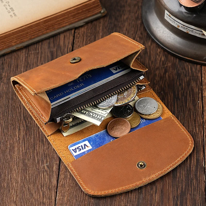 Premium Vintage Crazy Horse Leather Wallet – Men's Slim Card Holder with ID & Coin Pocket