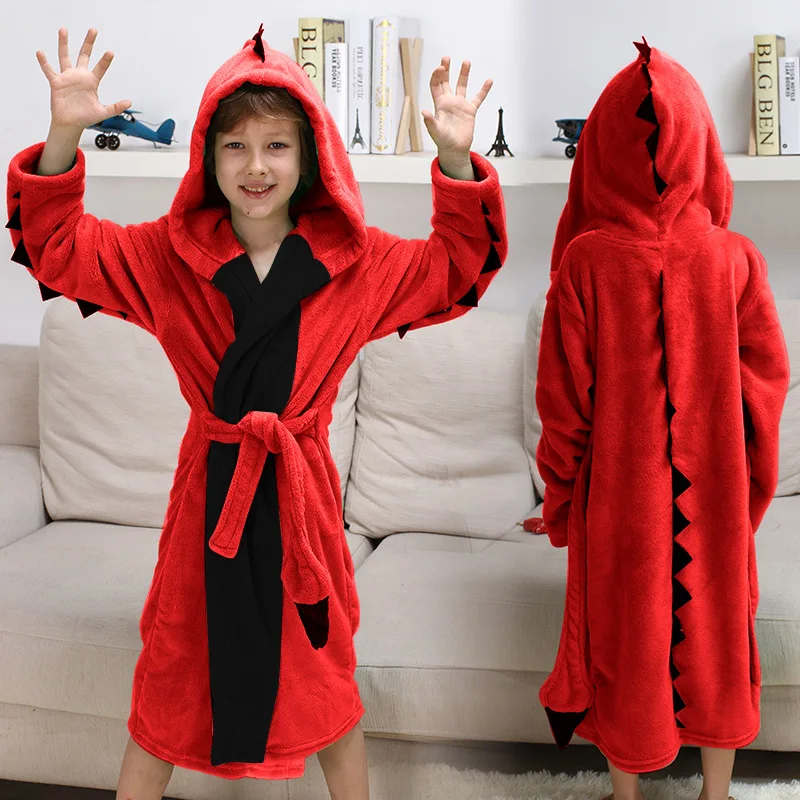 3-15 Years Girls Boys' Plush Hooded Bathrobe Dinosaur Fleece Robe LOLANTA kids pajamas set child bathrobe kids robe