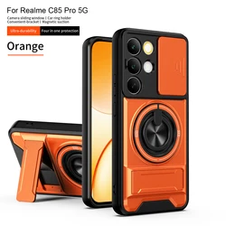 MagSafe Magnetic Fold Holder Military Armor Phone Case with Camera Protection for Realme C85 (SJia - Orange)