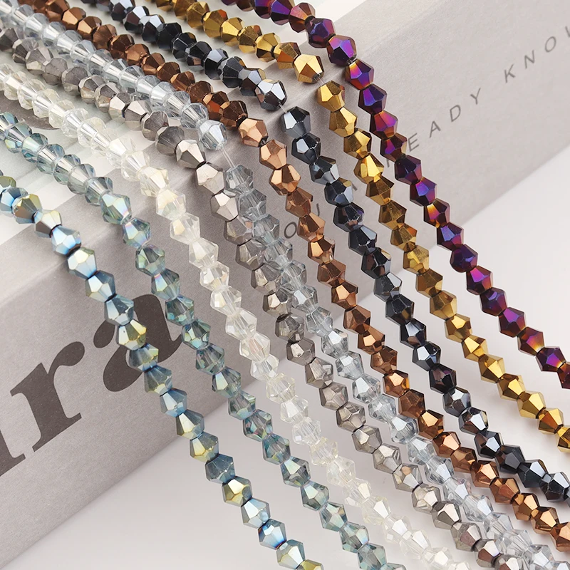Apx 95 stücke/Strang 4mm Shiny Kristall Perlen Doppelkegel Perlen Facettiert Glas Perlen Lose Spacer Perlen für Armband DIY Schmuck Machen – Detail 6