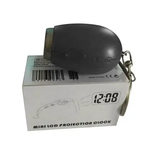 מיני דיגיטלי הקרנת שעון נייד LED קיר תקרת זמן הקרנת שעון קסם לילה אור אלקטרוני שעון מפתח שרשרת דקור