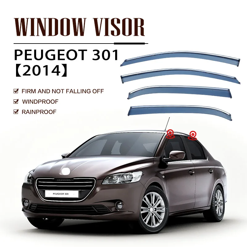 

For PEUGEOT 301 2014+ Plastic Window Visor Vent Shades Sun Rain Deflector Guard For PEUGEOT 301 2014+