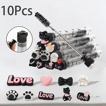 10pcsGothic Cartoon Eyelash Brush Black Bowknot Dustproof Tube Case Lash Spoolies for Extensions Grafting Reusable Brow Wand Kit 1