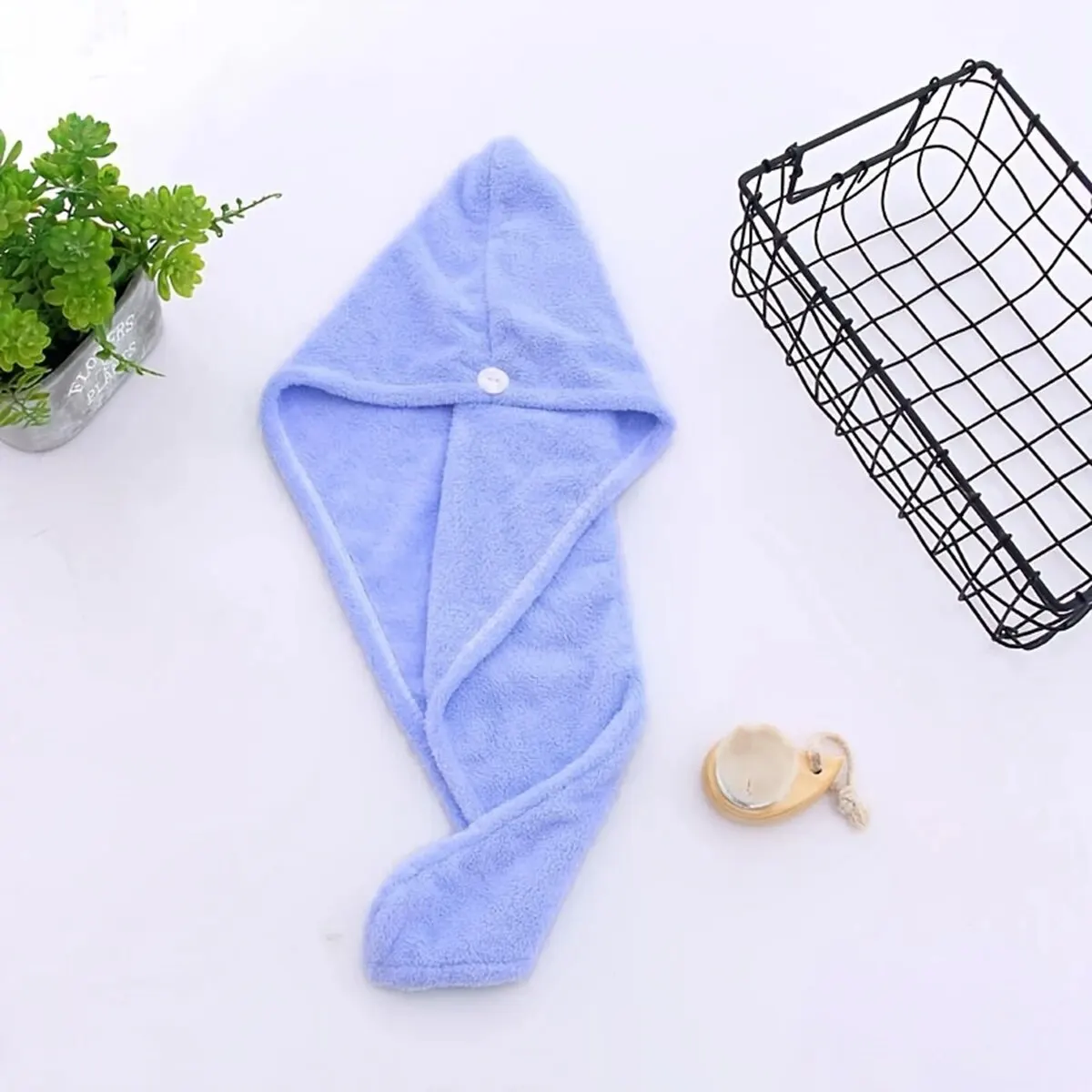 1pc Hair Drying Cap Super Absorbent Microfiber Fleece Shower Cap Soft Hair Towel Wrap with Button Quick Dry Towel hair drying cap