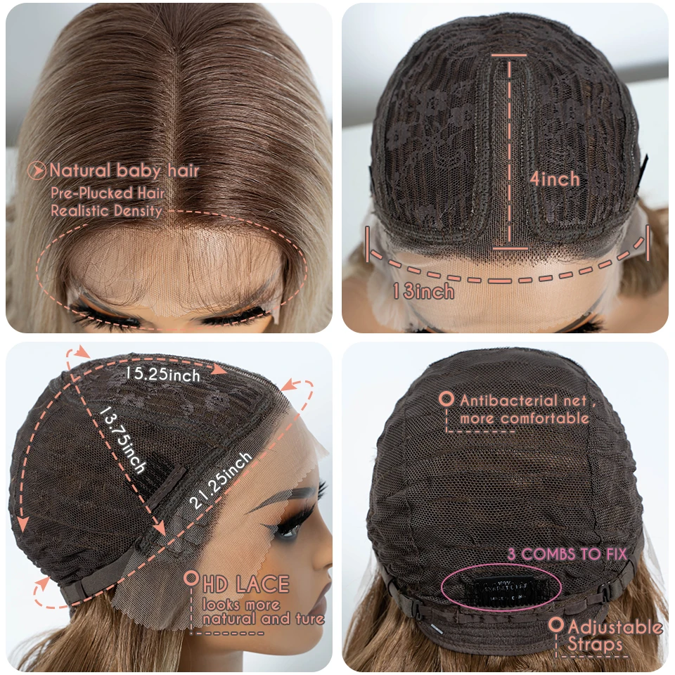 Synthetic Lace Front Wig for Women 14 Inch Body Wave Short Bob T Part Ombre Blonde Brown Cosplay synthetic wig