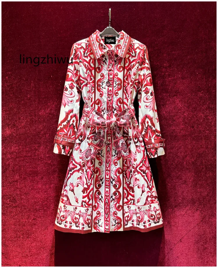 

Тренч lingzhiwu с принтом, модное пальто высокого качества, верхняя одежда средней длины, популярная весенняя одежда 2024, Новое поступление