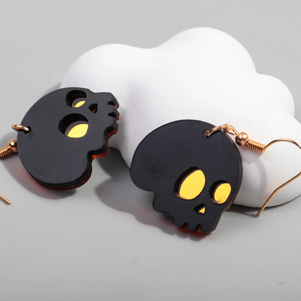 Dark Gothic Skull Owl Ghost Mirror Acrylic Halloween Earrings for