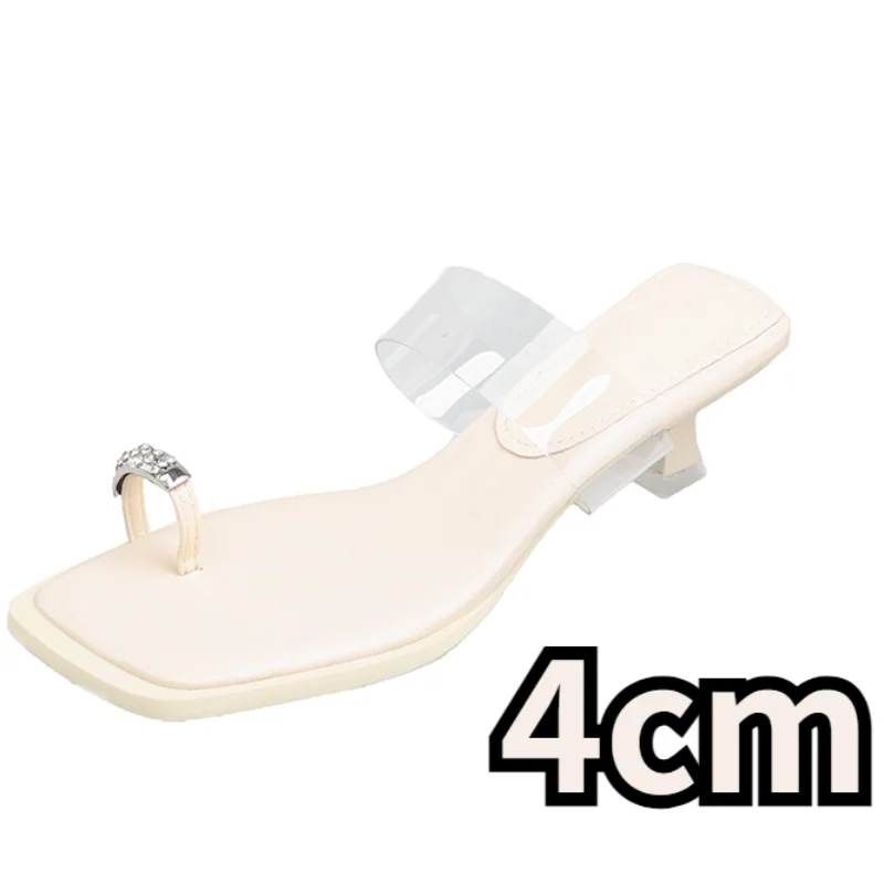 

Женские шлепанцы, Новинка лета 2023, модная дизайнерская пляжная обувь из ПВХ на среднем каблуке с кристаллами и открытым носком, женская обувь