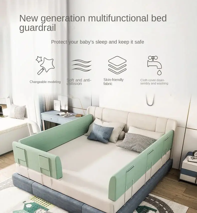 200cm Bedside Guardrail Bed Fence Newborn Fall Protection Fence Baby Bed Side Baby Anti-fall Soft Package Bed Enclosure Blocker Sd37ee57a07ed41a5b6cdeff9db7595f4K