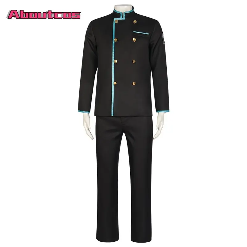 

Aboutcos Blue Lock Anime Rin Itoshi Cosplay Costume High School Uniform DK Embroidery Logo Coat Pants Rose Net Sythetic Fibers