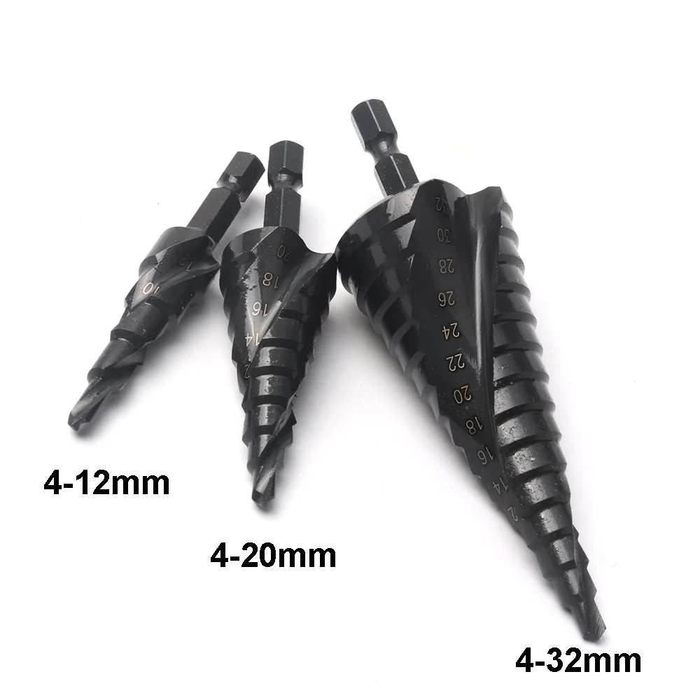 4-12 4-20 4-32mm HSS Step Drill Bit Nitride Coated Spiral Grooved Stepped Drill For Wood Metal Cone Hole Cutter Step Drill Bits