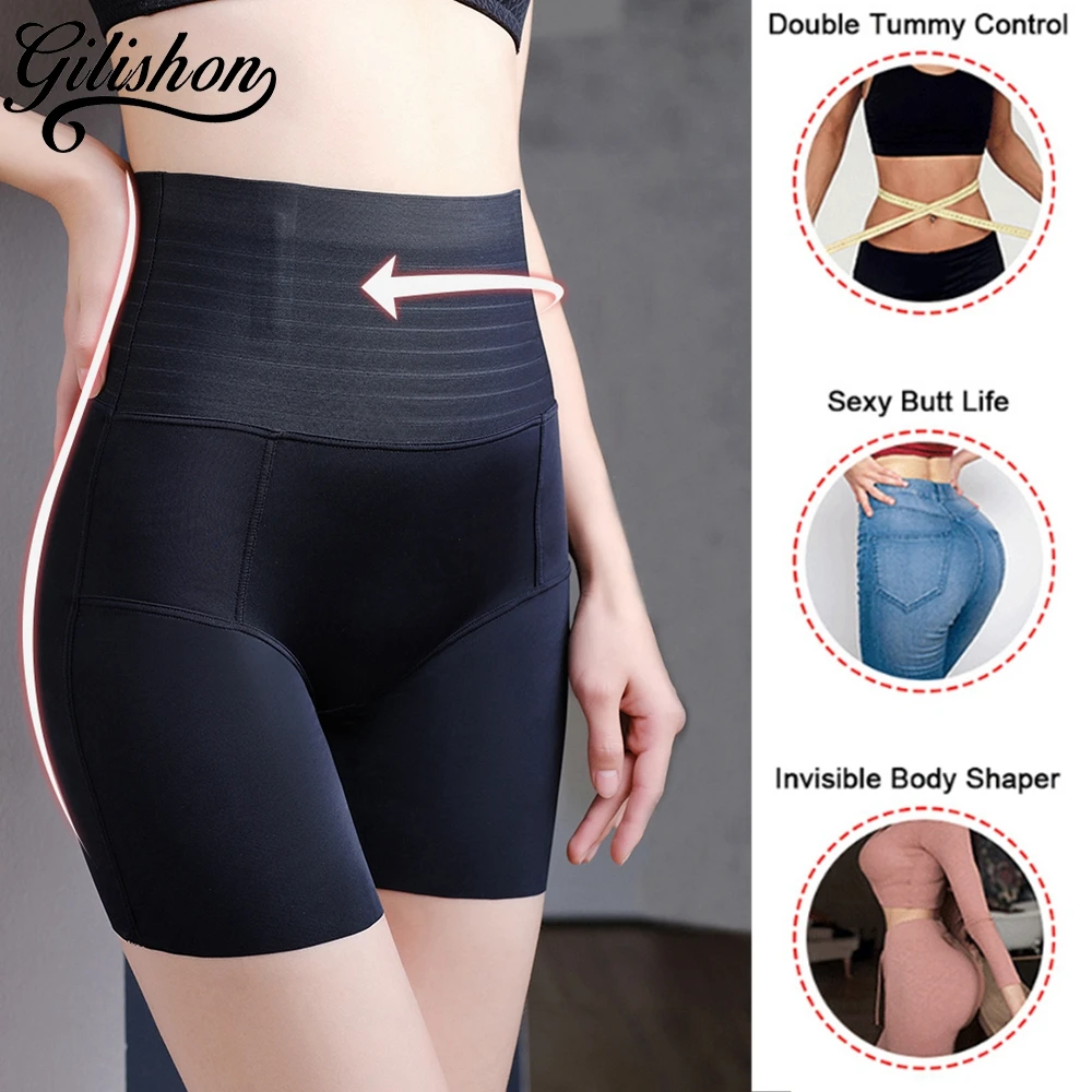 High Waist Women Body Shaper Seamless Flat Belly Panties Ice Silk Safety  Shorts Tummy Control Shaping Pants Plus Size Shapewear