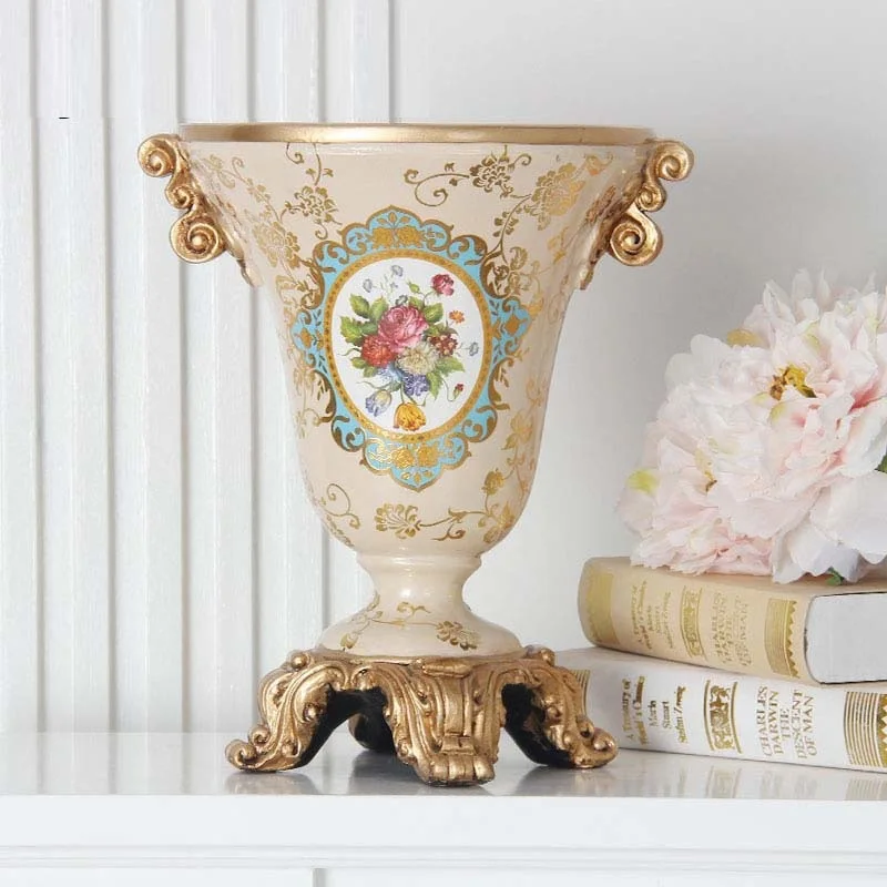 American style double ear vases, luxurious decorative jars, living room foyer jar ornaments, resin flower arrangements, European 4