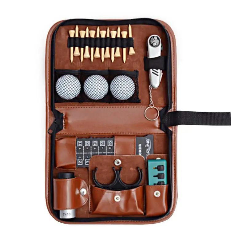 

Golf Multifunction Bag Faux Leather Set Tool Kit Tool Carrying Bag Range Finder Knife Brush Ball Clip Tee Score Golf Accessories