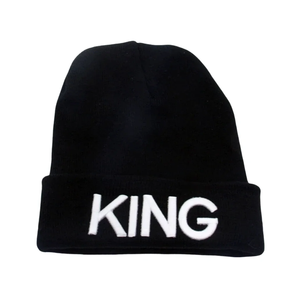 KING QUEEN Stickerei Stretch Strickmütze Paare Männer Frauen Herbst Winter Warme Mützen