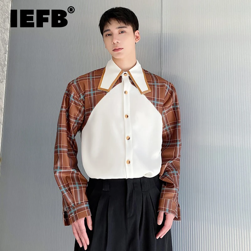 

IEFB Spring Korean Color Contrast Design Men's Long Sleeve Lapel Shirt Fashionable Trend 2023 Turn-down Collar Male Tops 9A6749