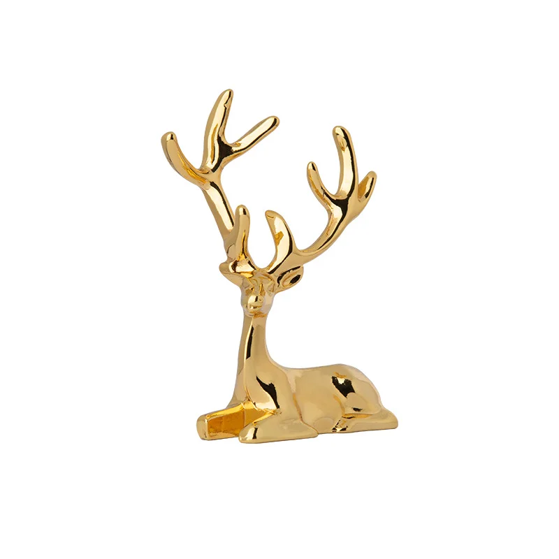1PC Elk Deer Statue Nordic Ornament Art Figurine Vintage Golden Handicraft Table Decoration Photo Props Home Gift