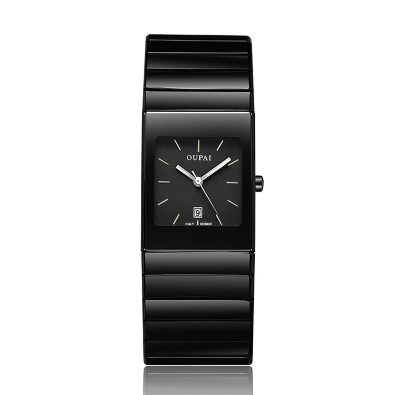 Oupai Square Dial Watch Men's Ceramic Strap 24mm Rectangular Watch Stud Scale Luminous Date Display Simple Casual Fashion Suitab 2