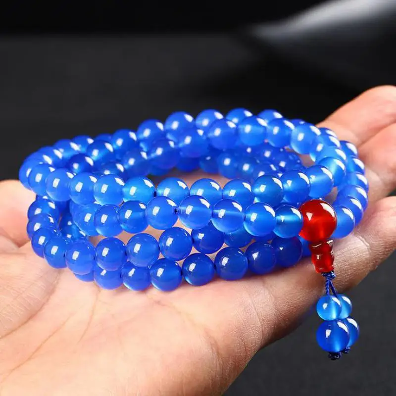 

Высококачественный голубой нефритовый браслет класса А для мужчин и женщин, Изящные Ювелирные изделия, подлинные натуральные голубые нефриты 108, искусственная кожа, многослойная модель