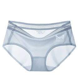 Cat Man 3/4 Ice Silk Women's Underwear Women's Antibacterial Cotton Crotch Adult Traceless Mid rise Silk Slippery New Briefs