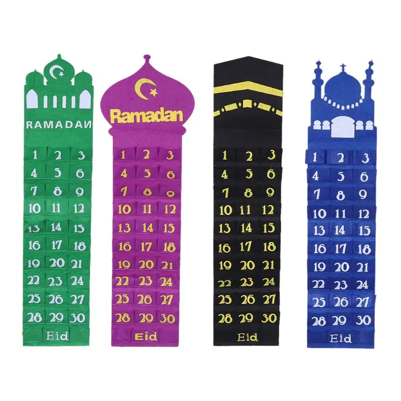 

Felt Ramadan Eid Mubarak Wall Hanging Numbered Countdown Calendar 30 Spaces Home DropShip