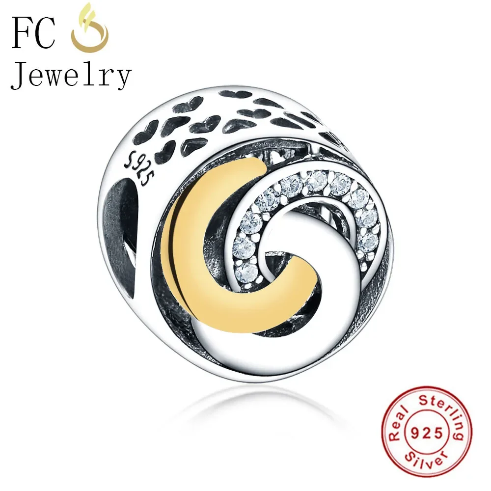 

FC Jewelry Fit Original BrandCharms Bracelet 925 Silver Interlinked Gold Color Circles Crystal Bead Making Berloque 2019 Gift