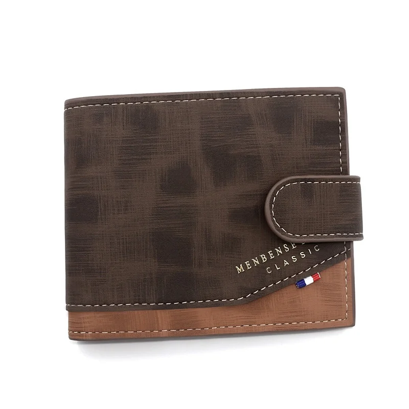 

New pattern Men's wallet Korean version gold stamping printing short style buckle hinge three fold bag frosted men's