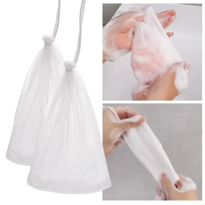 10/1Pcs Nylon Soap Bubble Mesh Bags Hangable Shower Gel Saver Pouch Facial Cleanser Body Bath Foaming Scrubbers Cleaning Tools 2