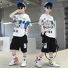Summer Boys Cotton Alphabet Picture Printed T-Shirt Tops+Shorts Pant School Kids 2PCS Tracksuit Child Outfits Workout Set 3-16Yr