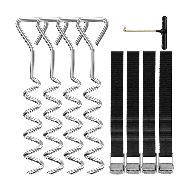 

Trampoline Anchor Kit Heavy Duty Adjustable Stakes And Straps For Trampoline All-Weather Tie Down Stakes To Improve Stability