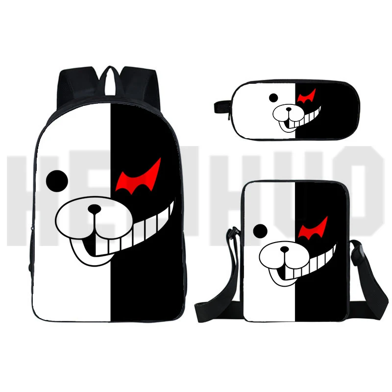 

New Mochila 3D Print 3pcs/set Danganronpa Backpack for School Teenagers Girls Danganronpa Monokuma Schoolbag Women Travelbags