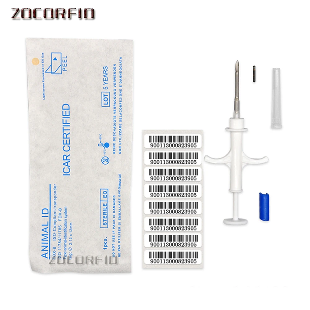 20pcs/Lot Pet Microchips 2.12x12/1.4x8mm ISO11784/785 FDX-B Cat /Dog/Snake Syringe EM4305 Fish Chip