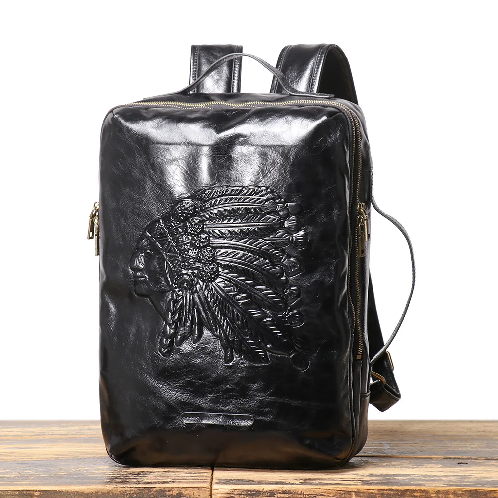 Vintage Men's Genuine Leather Backpack with Multi-functional Laptop Compartment