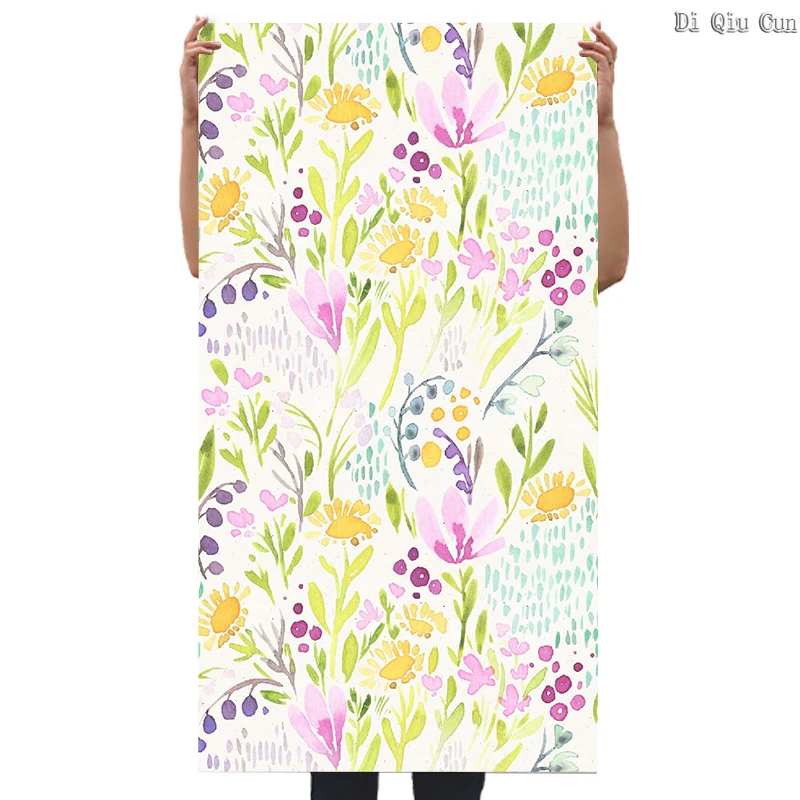 VinylWatercolorYellowFloralGreenGrassPeelAndStickWallpapers