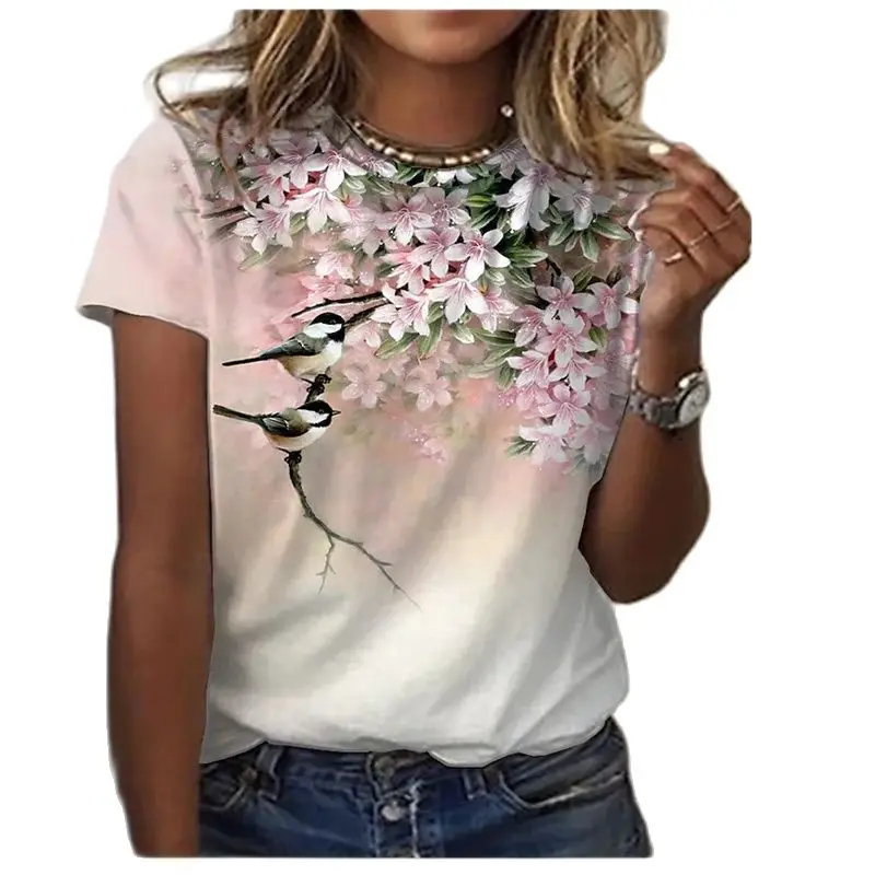 

New Women's Summer T-shirt Harajuku Vintage Casual High Street T-shirt Women Fashion Short Sleeve Floral T-shirt Female Clothing