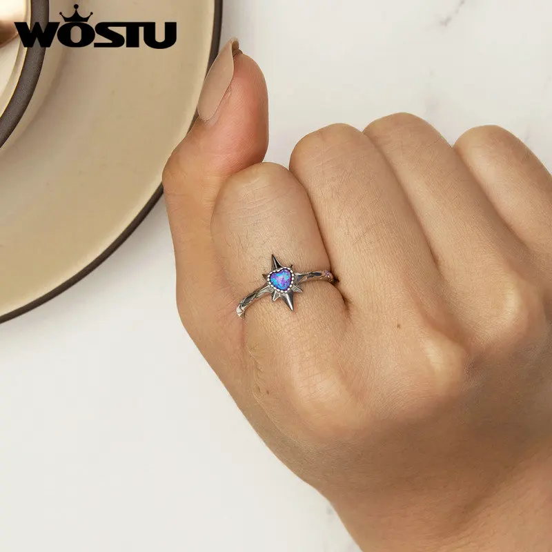WOSTU 925 Sterling Silver Astral Ring Ear Clips Jewelry Set with Blue Translucent Opal for Women Party Gift Original Certified