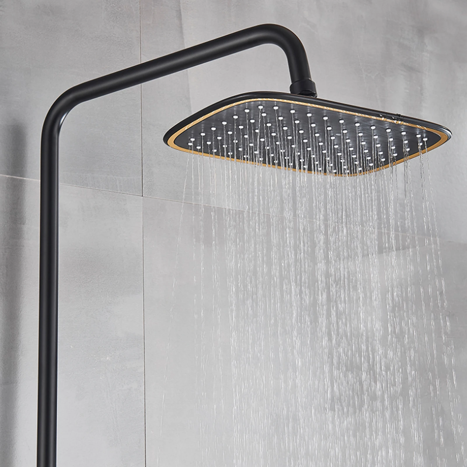 Black Shower Set Faucet Rainwater Manual System Pure Lead-Free Copper Material