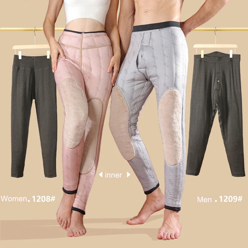 

Winter Thermal Underwear Women Men Thick Fleece Leggings Elastic Underpants leggings Warm Render Pants Men Clothing Wool Tight
