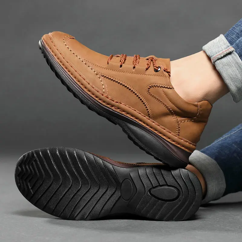 Classic Hot Sale Mens Leather Casual Shoes Soft Sole Lace-up Luxury Brand Lightweight Mountaineering Shoes Male Outdoor Sneakers 6