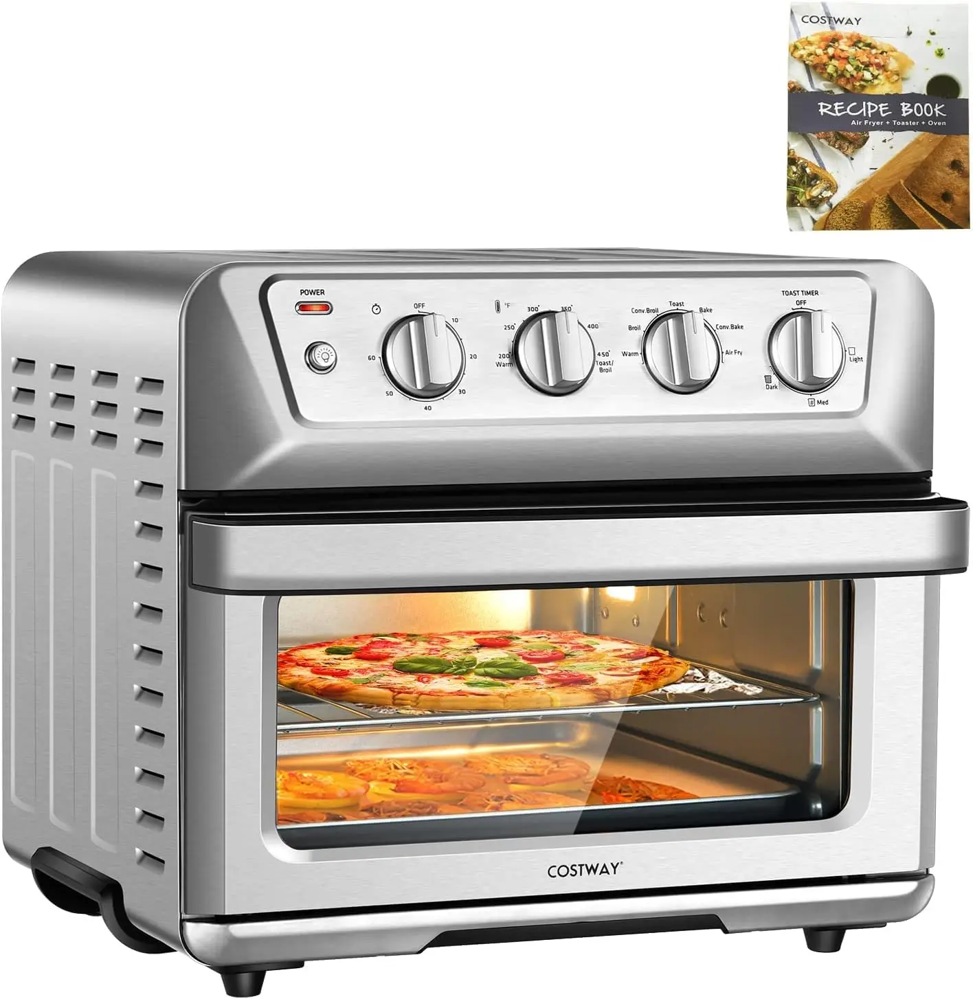 Air Fryer Toaster Oven, 7-in-1 Convection Countertop Oven w/Auto-Shut-Off, Timer, Accessories, Cookbook, 1800W, 21.5 QT